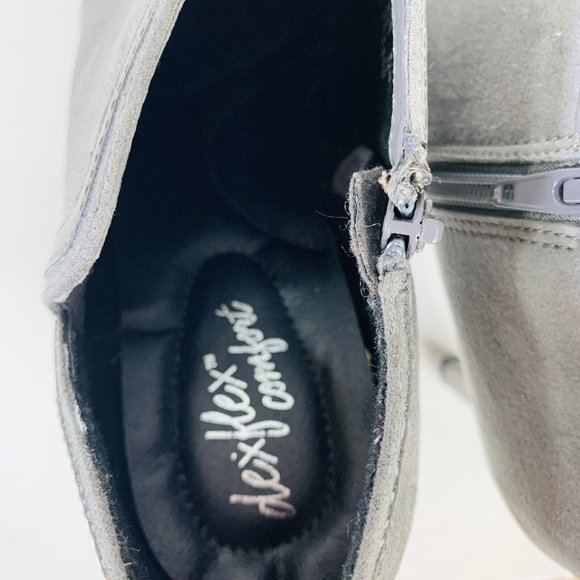 DexFlex Comfort Ankle Bootie Sz 9 Shoes High Heels Gray Suede Pumps Side Zip - Picture 12 of 16